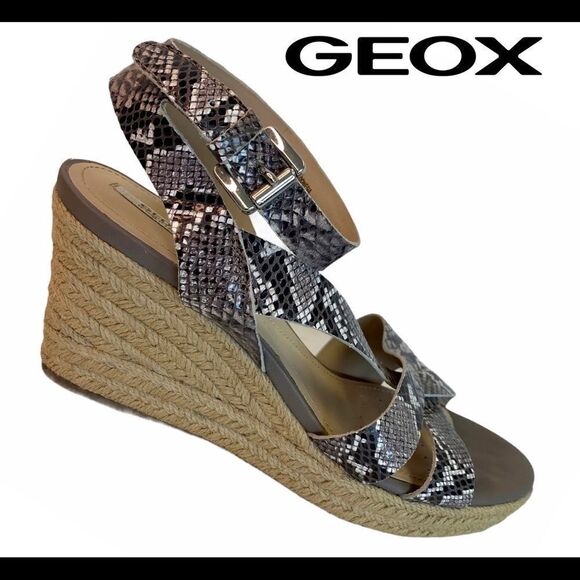 Geox Taupe snakeskin leather wedge espadrilles 39 - Picture 1 of 8